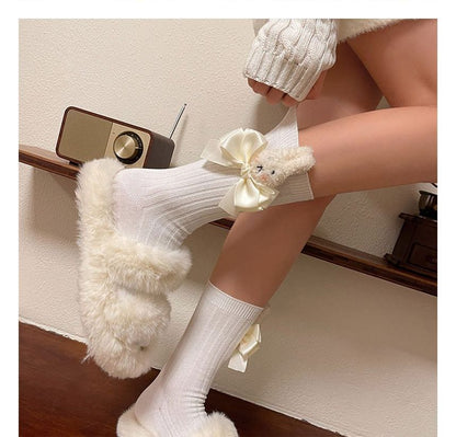 Plain Rabbit Bow Socks