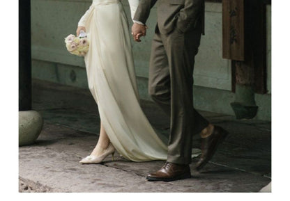 Gown Neck Wedding Plain Sheath Puff-Sleeve Square