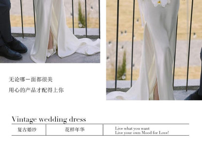 Sleeveless V-Neck Plain Side-Slit Trumpet Wedding Gown