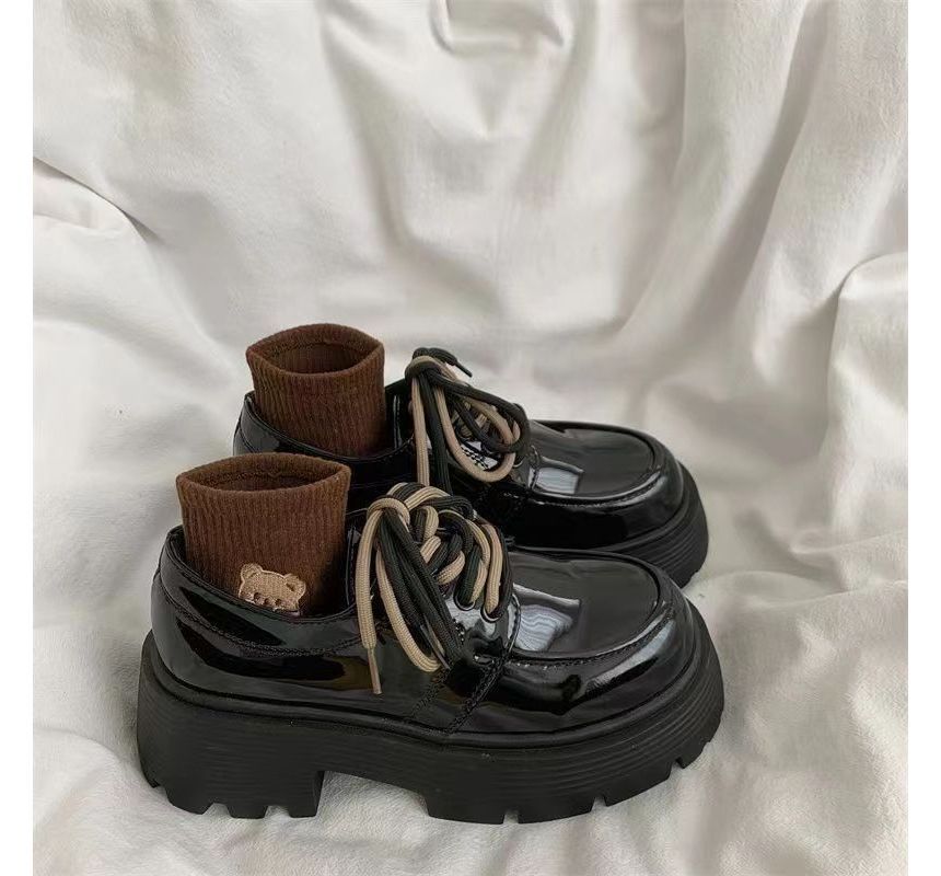 Platform Faux Leather Lace-Up Shoes