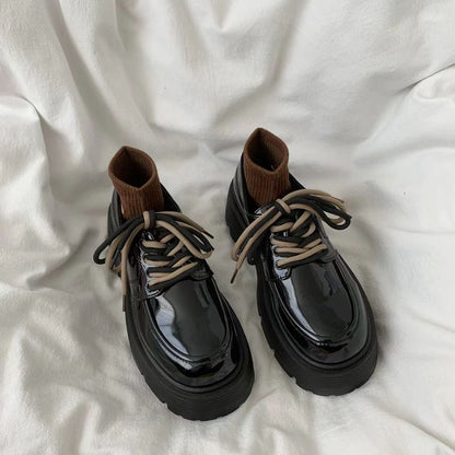 Platform Faux Leather Lace-Up Shoes