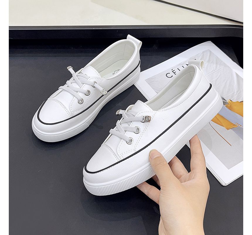 Platform Contrast Trim Faux Leather Lace-Up Slip-Ons