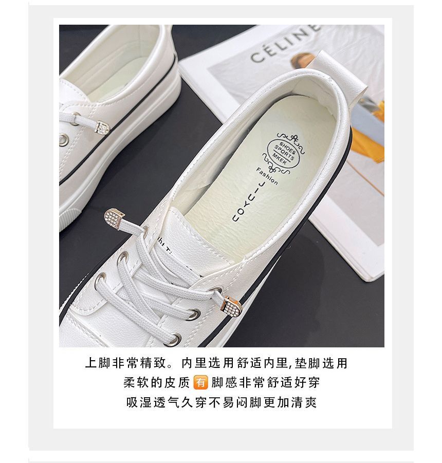 Platform Contrast Trim Faux Leather Lace-Up Slip-Ons