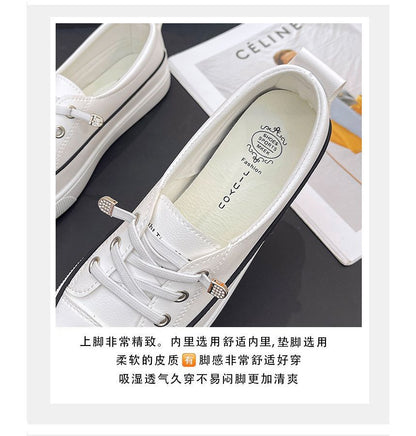 Platform Contrast Trim Faux Leather Lace-Up Slip-Ons