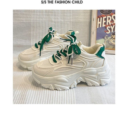 Platform Two Tone Mesh Panel Faux Leather Lace-Up Sneakers