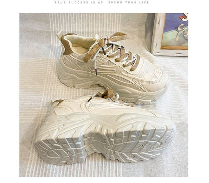 Platform Two Tone Mesh Panel Faux Leather Lace-Up Sneakers