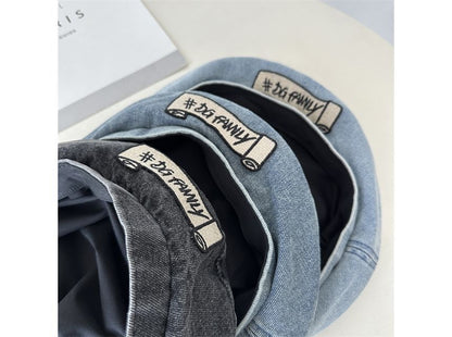 Embroidered Denim Lettering Hat Beret
