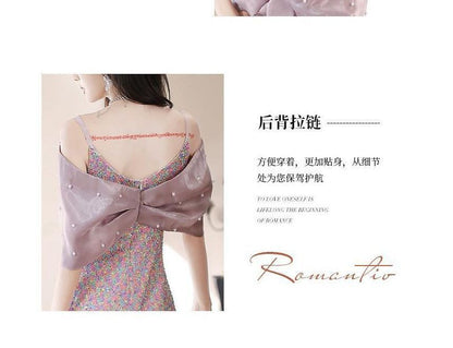 Cold-Shoulder Sequin Bow Faux Pearl Mermaid Evening Gown