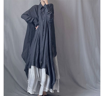 Asymmetrical Long Sleeve Shirt Maxi Dress