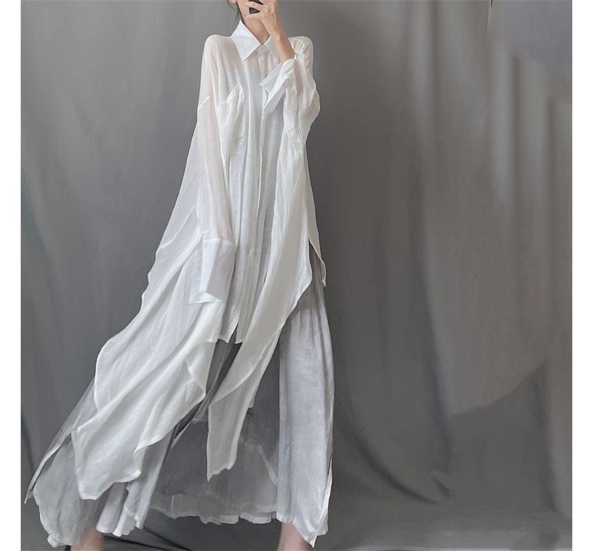 Asymmetrical Long Sleeve Shirt Maxi Dress