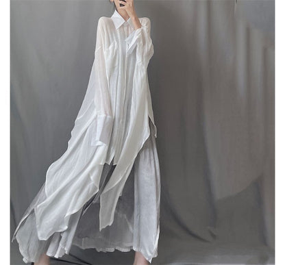 Asymmetrical Long Sleeve Shirt Maxi Dress
