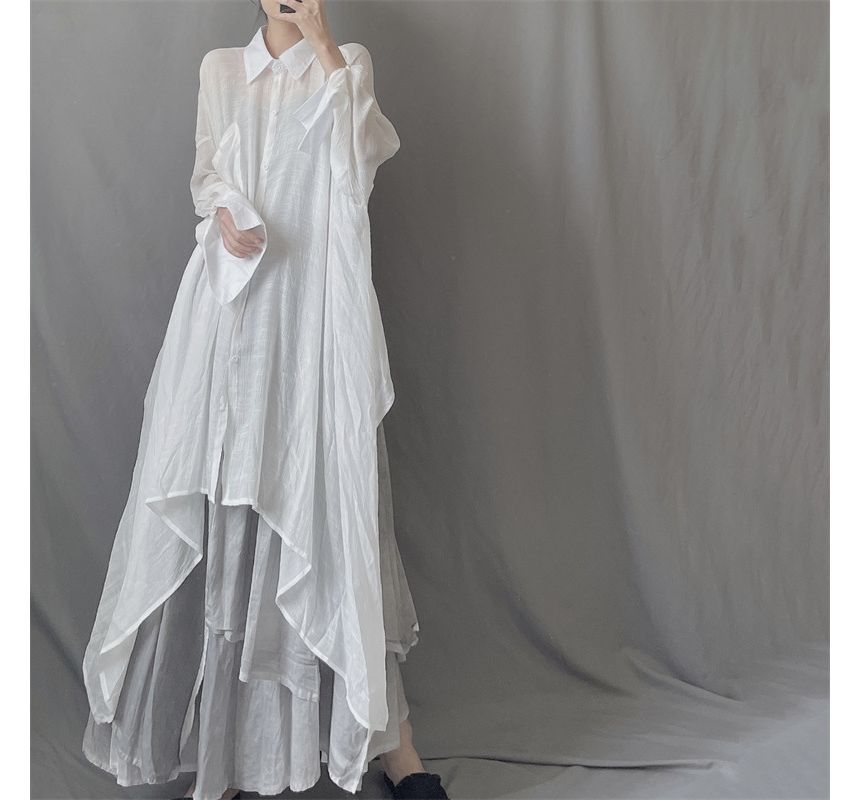 Asymmetrical Long Sleeve Shirt Maxi Dress