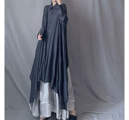 Asymmetrical Long Sleeve Shirt Maxi Dress