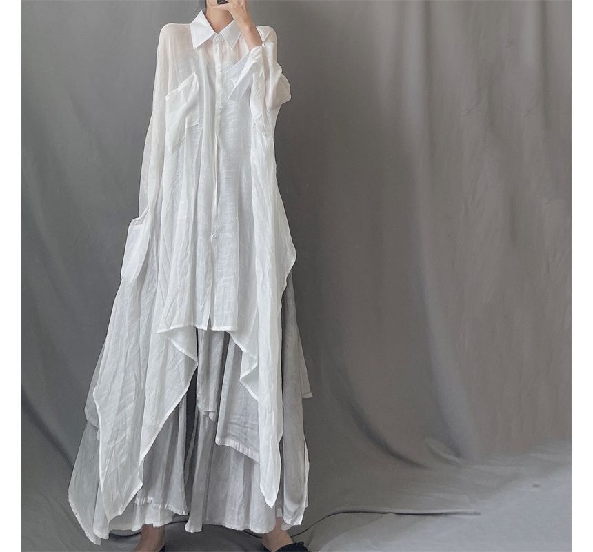 Asymmetrical Long Sleeve Shirt Maxi Dress