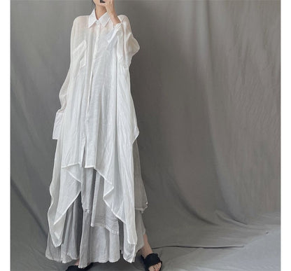 Asymmetrical Long Sleeve Shirt Maxi Dress