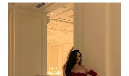 Short-Sleeve Cold Shoulder Plain Midi Mermaid Party Dress