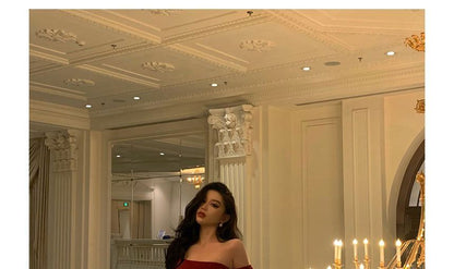 Short-Sleeve Cold Shoulder Plain Midi Mermaid Party Dress