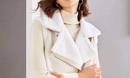 Sleeveless Furry-Trim Faux Leather Jacket