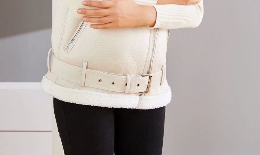 Sleeveless Furry-Trim Faux Leather Jacket