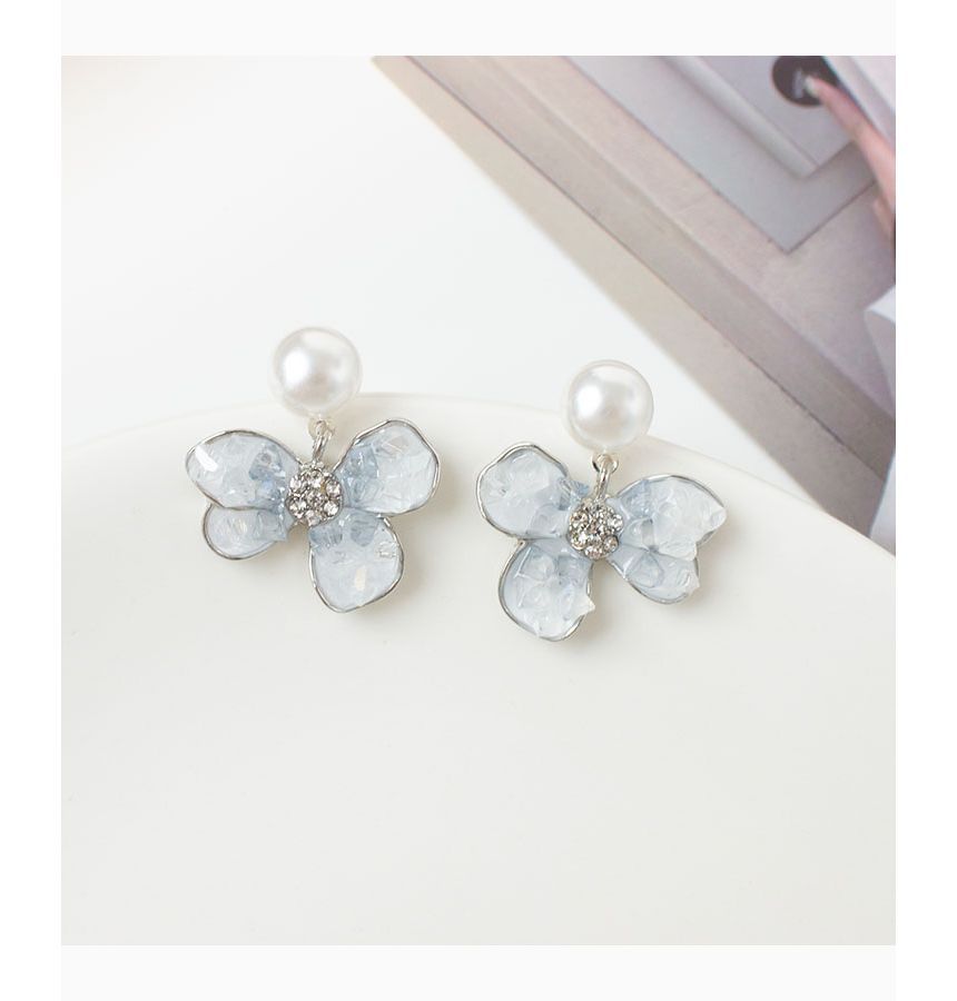 Floral Faux Pearl Drop Earring / Clip-On Earring