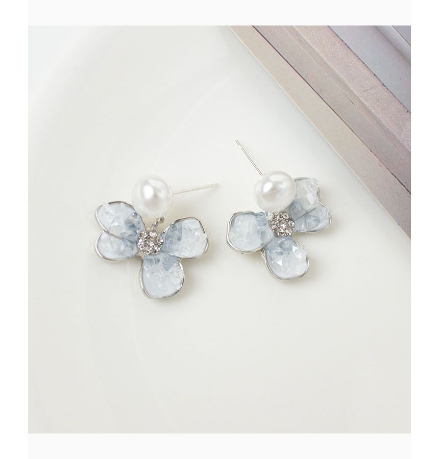 Floral Faux Pearl Drop Earring / Clip-On Earring