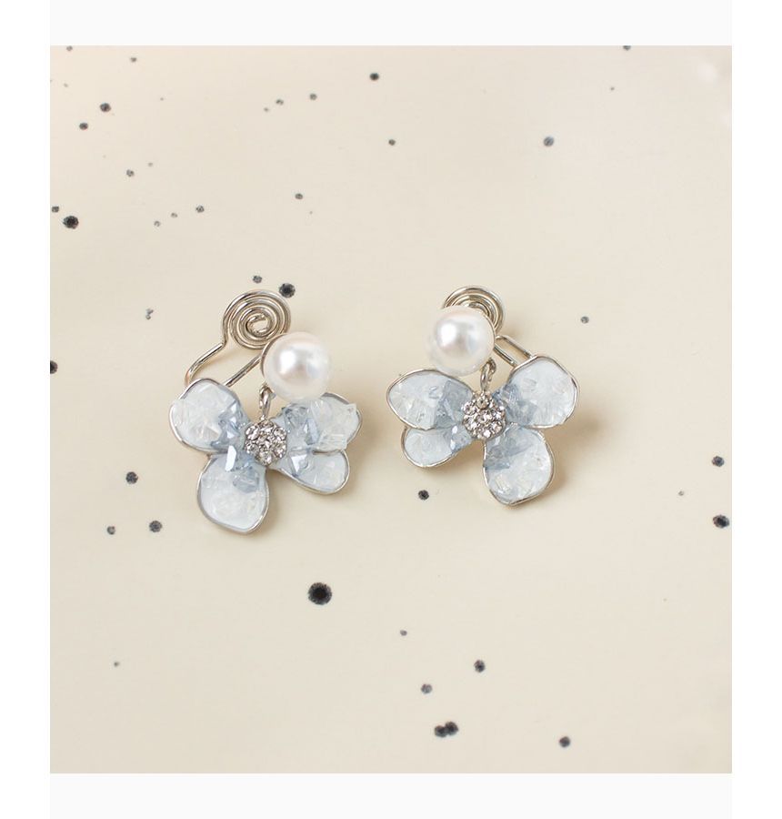 Floral Faux Pearl Drop Earring / Clip-On Earring