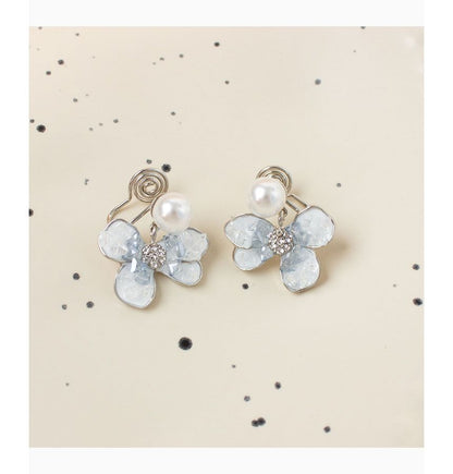 Floral Faux Pearl Drop Earring / Clip-On Earring