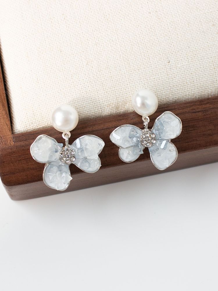 Floral Faux Pearl Drop Earring / Clip-On Earring