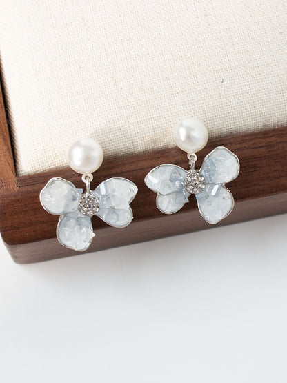 Floral Faux Pearl Drop Earring / Clip-On Earring