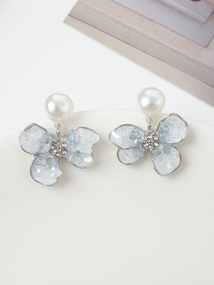 Floral Faux Pearl Drop Earring / Clip-On Earring