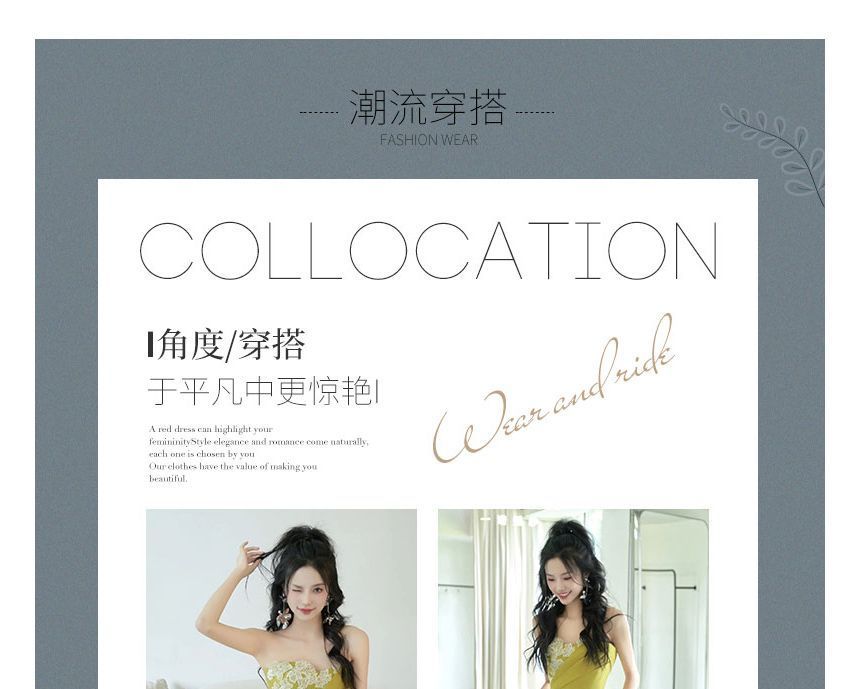 Tube Slit Applique Ruched A-Line Evening Floral Gown