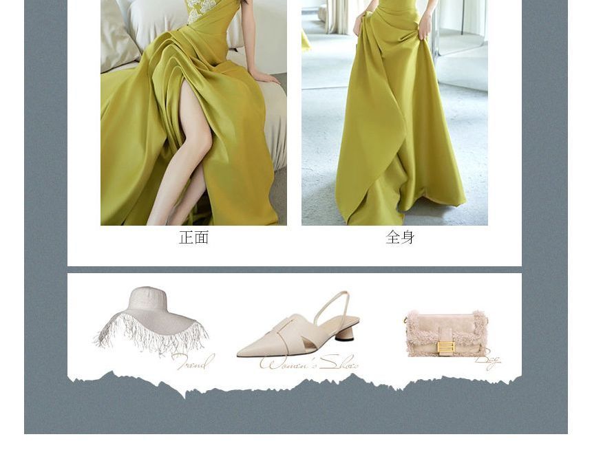 Tube Slit Applique Ruched A-Line Evening Floral Gown