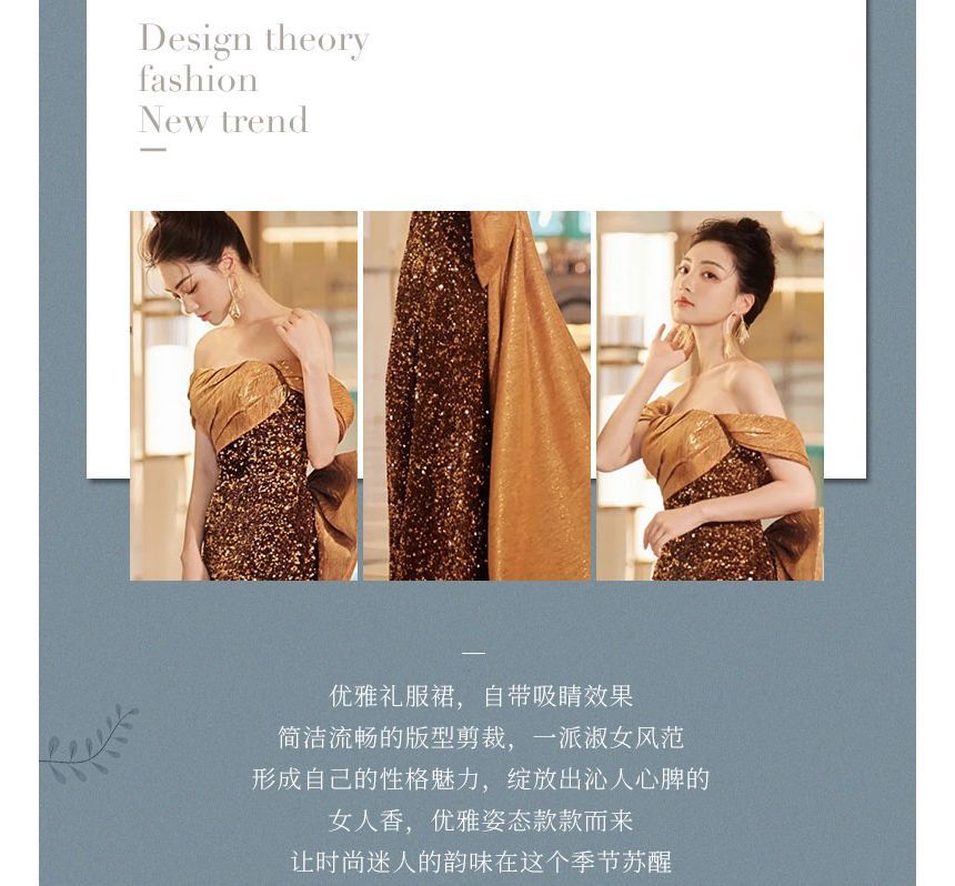 Shoulder Sequin A-Line Gown Panel Bow Evening Off Sleeveless