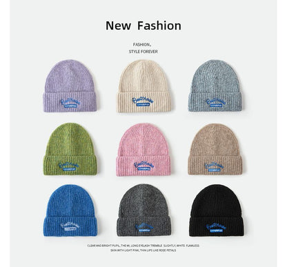 Lettering Embroidered Knit Beanie