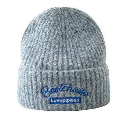 Lettering Embroidered Knit Beanie