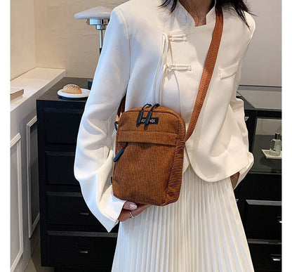 Applique Corduroy Crossbody Bag