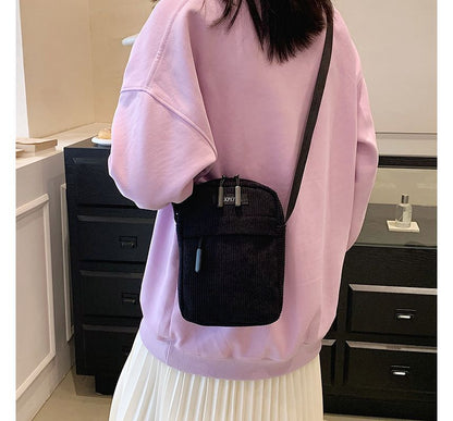 Applique Corduroy Crossbody Bag