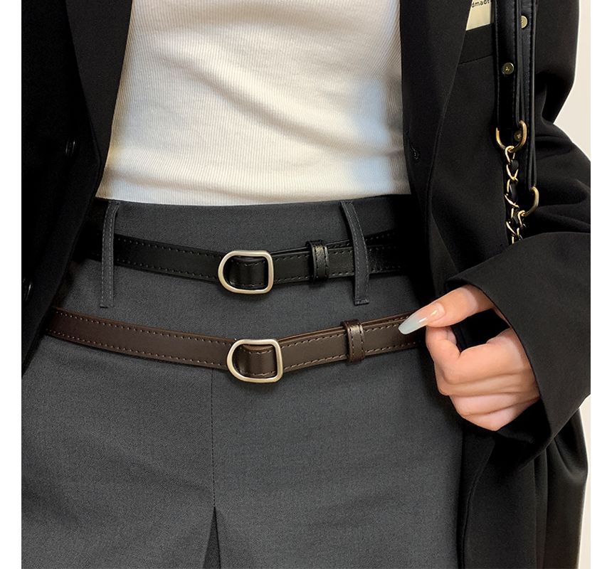 Plain Faux Leather Thin Belt