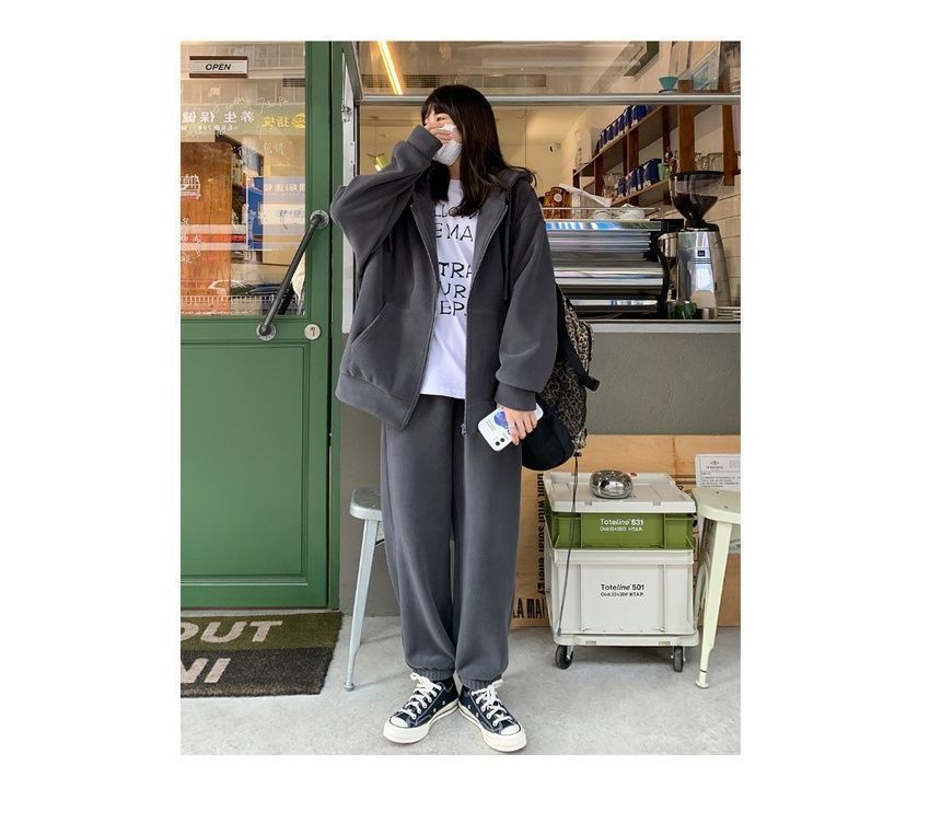 Plain Zip Oversized Hoodie