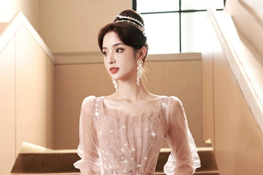 Sequin Panel Embroidered 3/4-Sleeve Evening Mesh Sweetheart Neckline Gown A-Line