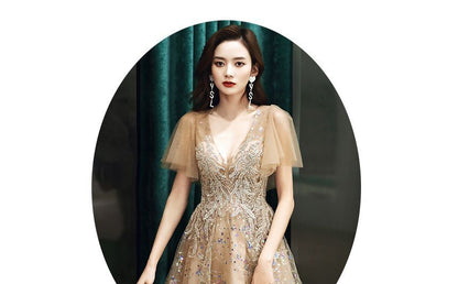 Short-Sleeve V-Neck Sequined A-Line Cocktail Dress (Various Designs)