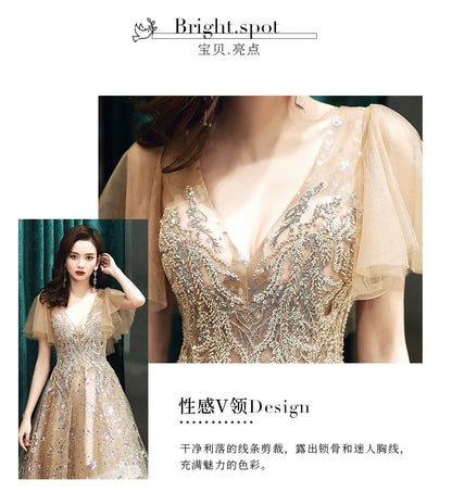 Short-Sleeve V-Neck Sequined A-Line Cocktail Dress (Various Designs)