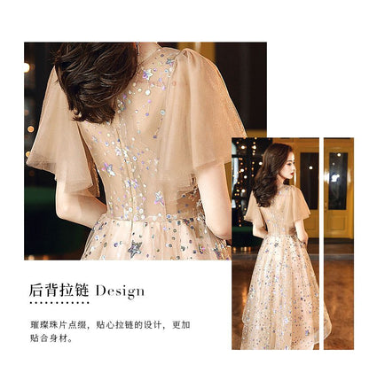 Short-Sleeve V-Neck Sequined A-Line Cocktail Dress (Various Designs)