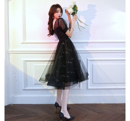 Puff-Sleeve Square-Neck Sequined A-Line Cocktail Dress (Various Designs)