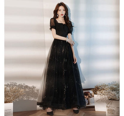 Puff-Sleeve Square-Neck Sequined A-Line Cocktail Dress (Various Designs)