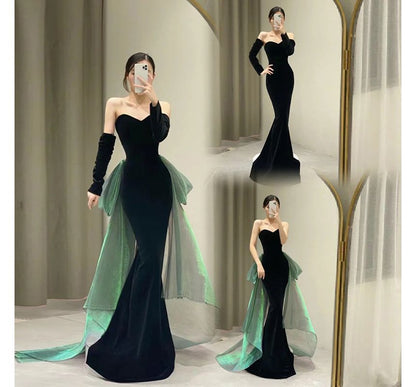 Strapless Bow Back Mermaid Evening Gown