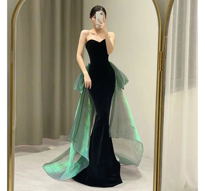 Strapless Bow Back Mermaid Evening Gown