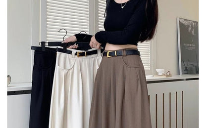 High Waist Plain Maxi A-Line Skirt