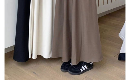 High Waist Plain Maxi A-Line Skirt