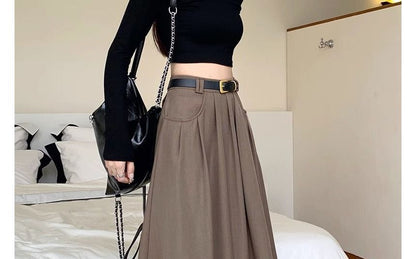 High Waist Plain Maxi A-Line Skirt